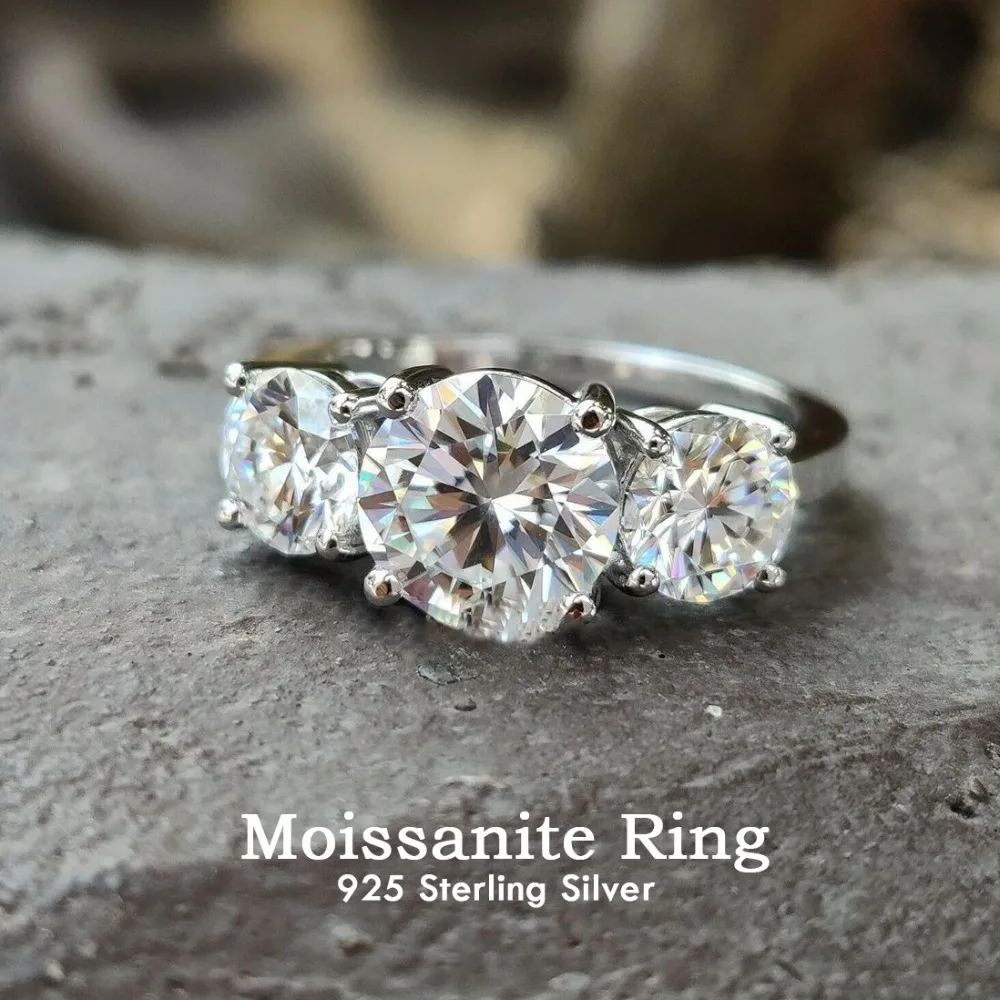 

2/4CT GRA Certified Moissanite Rings 925 Sterling Silver Three Diamond Engagement Wedding Band For Women 18K Plated Fine Jewelry