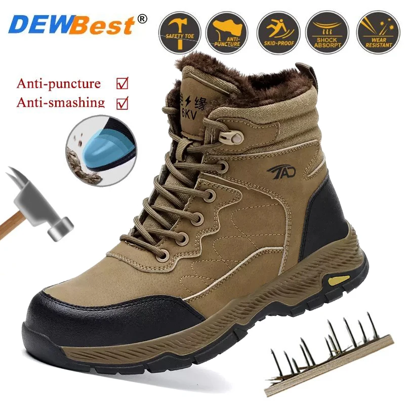 Men's Winter Impact-Resistant, Puncture-Resistant, Plastic-Steel-Toe Insulated Safety Shoes: Spark-Resistant and Heat-Resistant