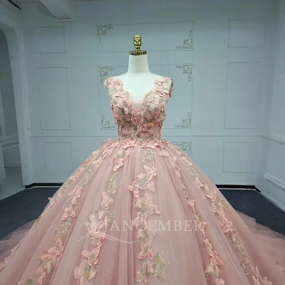 Customized Rose Pink Princess Quinceanera Dress Handmade 3D Floral Flower Skirt Sweet 16 Lsany04