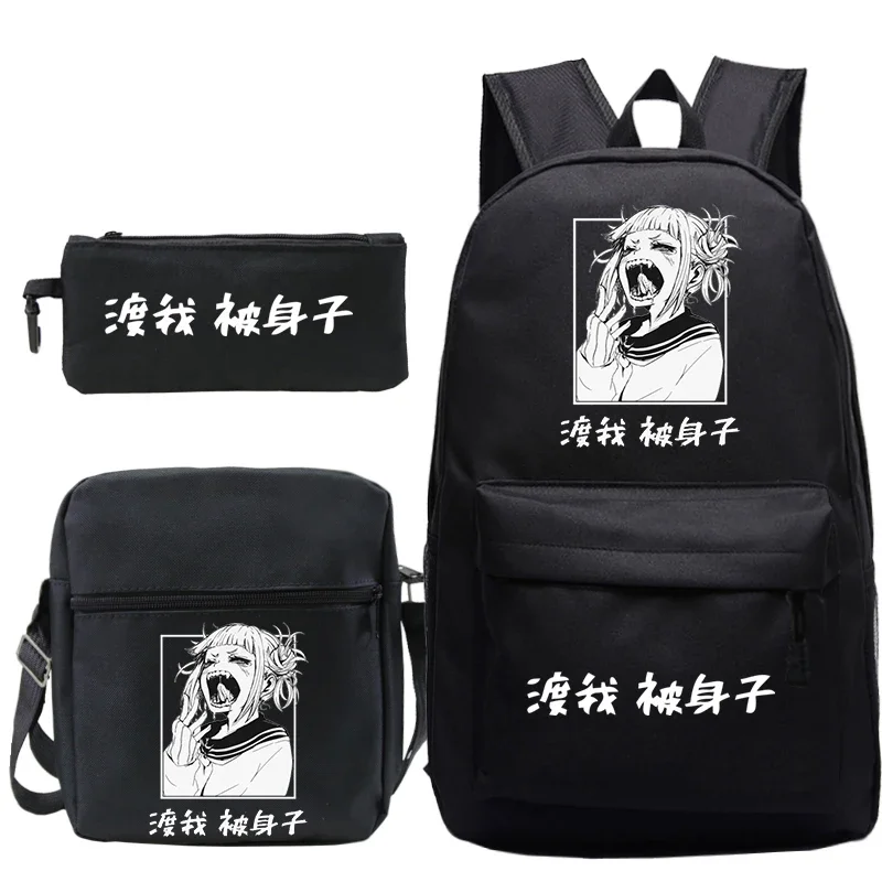 My Hero Academia Himiko Toga Print Backpack 3pcs/set Girl Boy Cartoon Schoolbag Anime Boku No Hero Academia Bagpack Kids Bookbag