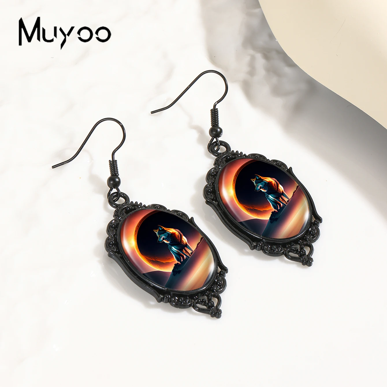 أقراط زجاجية من كابوشون خطاف السمك ، متدلية مصنوعة يدويًا من اليقطين الأسود ، كسوف القمر الذئب ، موضة وصلت حديثًا ،