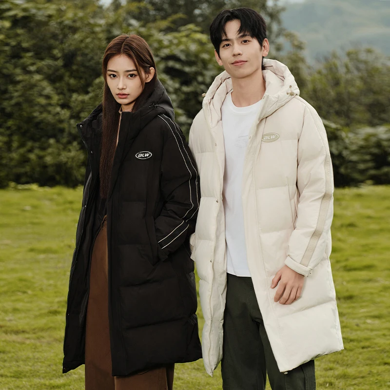 

Новая мужская удлиненная пуховая куртка 2025 года, свободного кроя, утепленная, до колен, с капюшоном, модная, для активного отдыха, повседневная, для пар, верхняя одежда