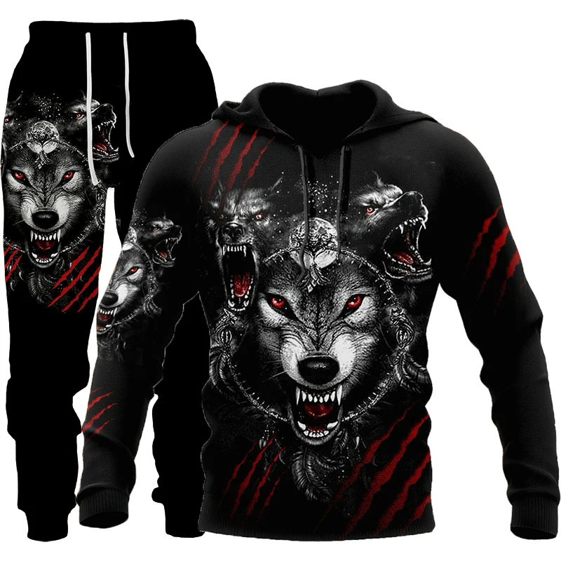 Sudadera con capucha de lobo para hombre, ropa deportiva con estampado 3D, Jersey informal, otoño e invierno, 2023