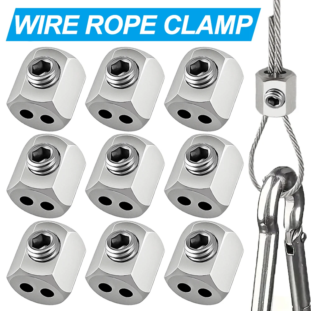 10pcs Clamps,Wire Rope Clamp,Copper Material, Adjustable Double Hole Cable Rope Clip, 1-1.5mm Cable Rope Fixing Device