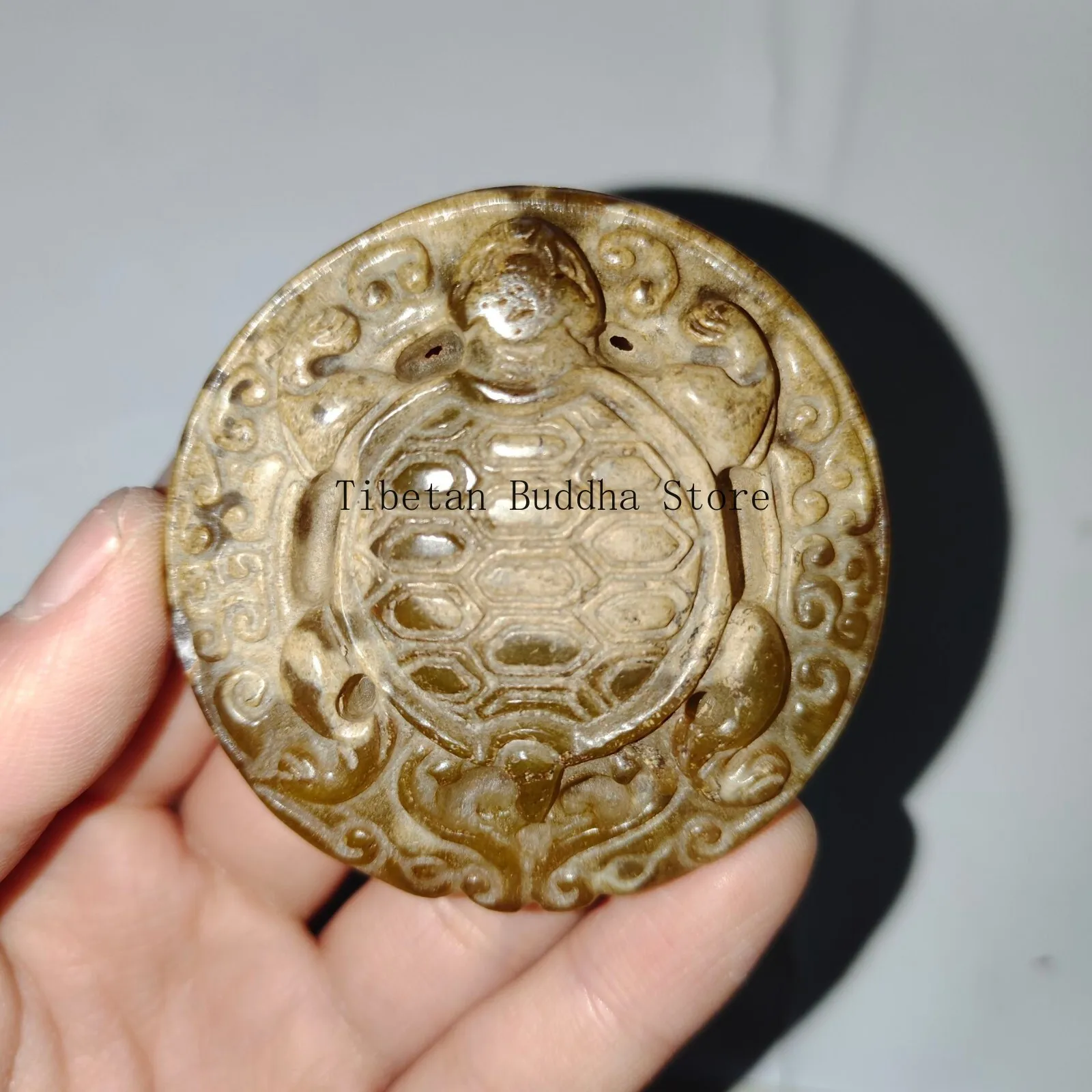 Chinese hetian old jade Fengshui animal turtle Tortoise yubi bi pendant amulet