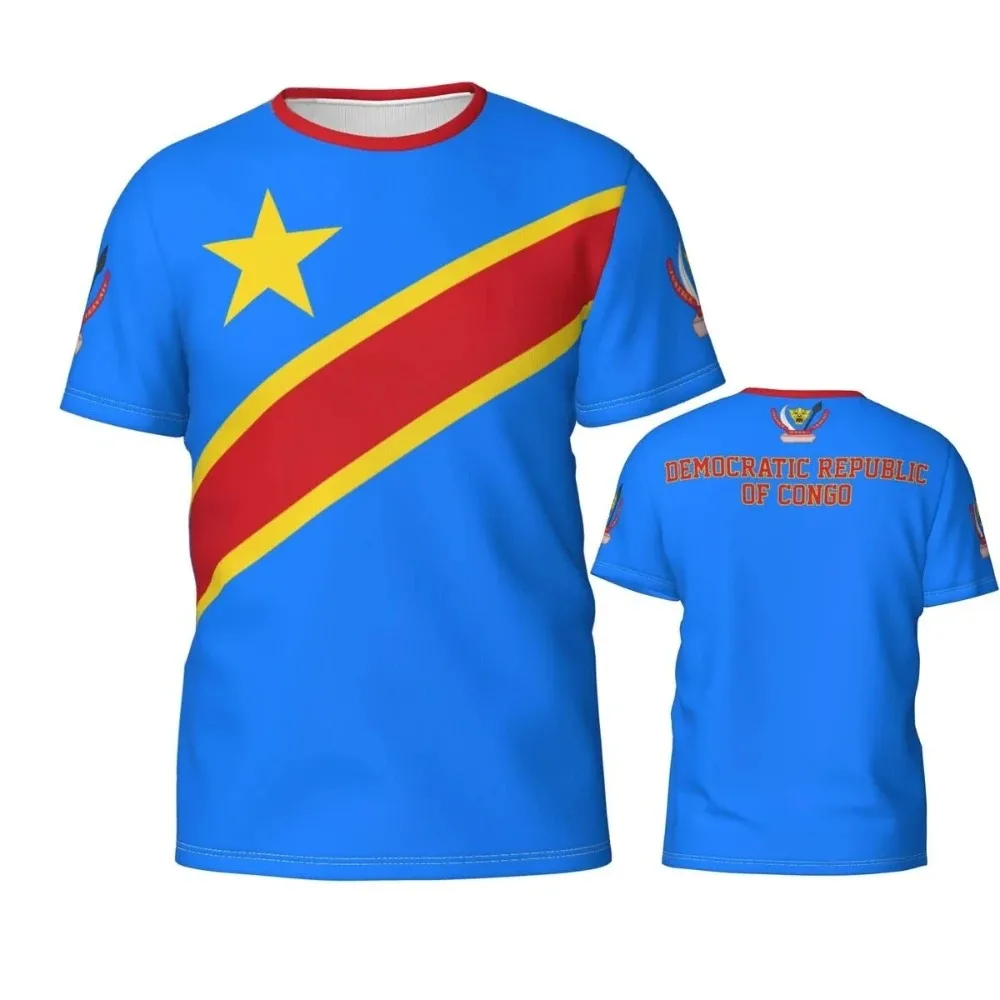

2024 New In Democratic Republic of The Congo Flag Badge 3D T-shirts for Men and Women Sports T-shirt Gift for Football Team Fans