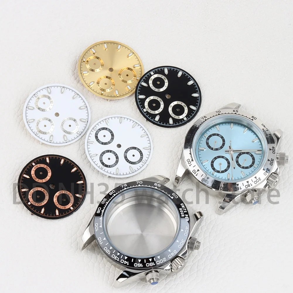 

40mm VK63 Case with 29mm Green Luminous Dial 6 Hands Fit DAYTONA VK63 Movement Chronograph Men's Waterproof Watch Accessories