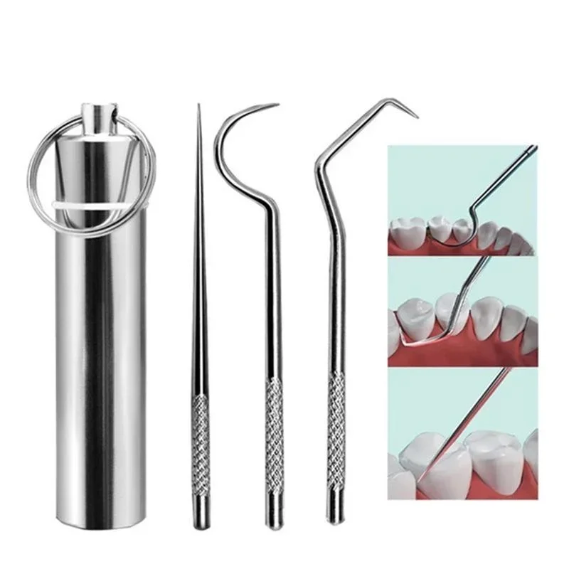 7Pcs Stainless Steel Toothpick Set Portable Oral Cleaning Tools Tooth Flossing Artifact Outdoor Picnic Camp Reusable Toothpick