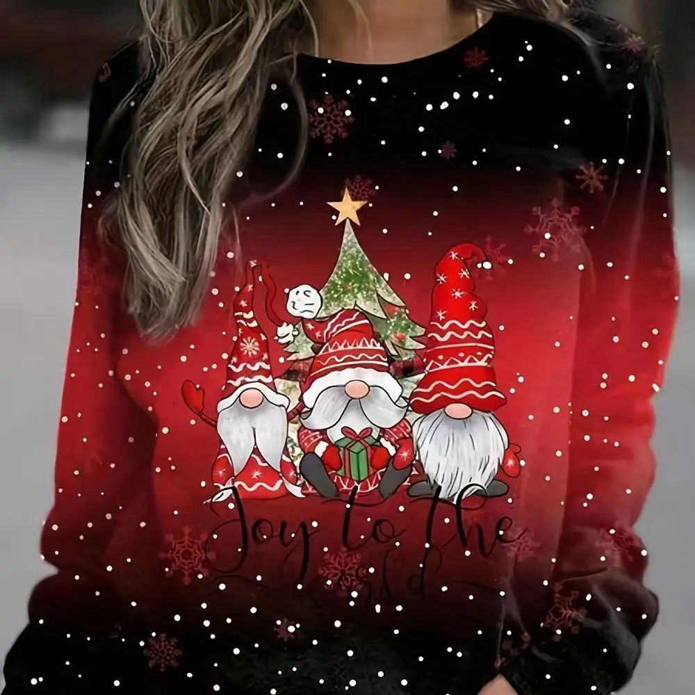 Personalized Christmas Long Sleeved Top With Fun Gnome And Snowflake Print Hoodie 2024 Autumn&winter O-neck Women's Hoodie