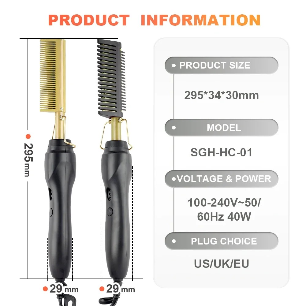 Multifunctional Electric Hot Comb Hair Straightening Brush, Portable Travel Hair Curling Straightening Tool, Plug-in Fast Heat S