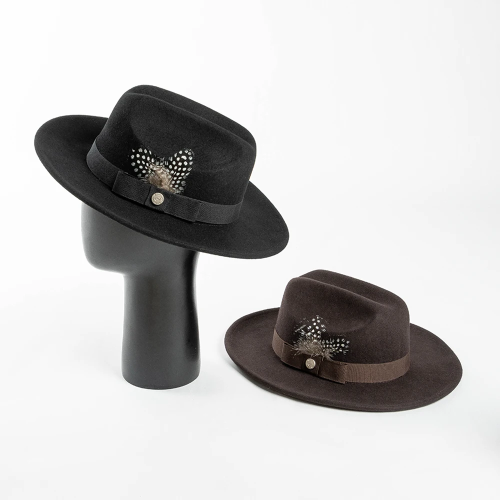 

Зимняя теплая шерстяная шапка темного цвета, модная шерстяная джазовая шапка с украшением из перьев