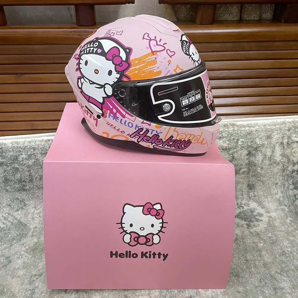 In Stock Sanrio Hello Kitty Motorcycle Helmet Full Face Racing Helmet Off-road Motorcycle Helmet Motorcycle Sports Helmet Gift