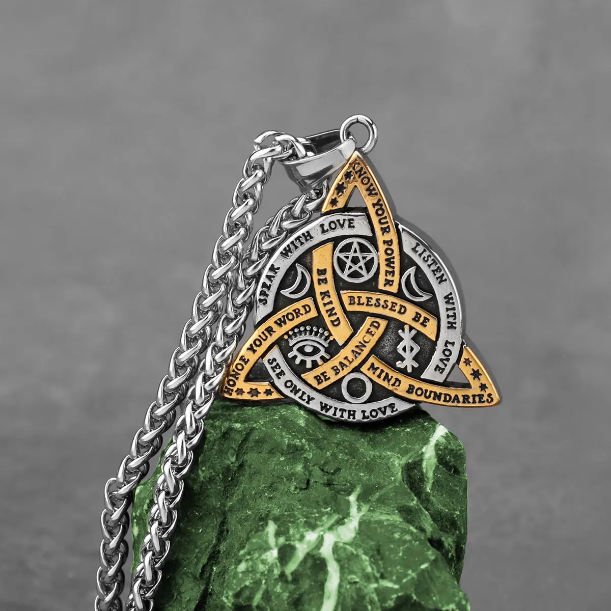 Edelstahl Wikinger Mond Stern Anhänger Männer Vintage Punk gemischt Gold Farbe keltische Rune Amulett Halskette Schmuck für Freund