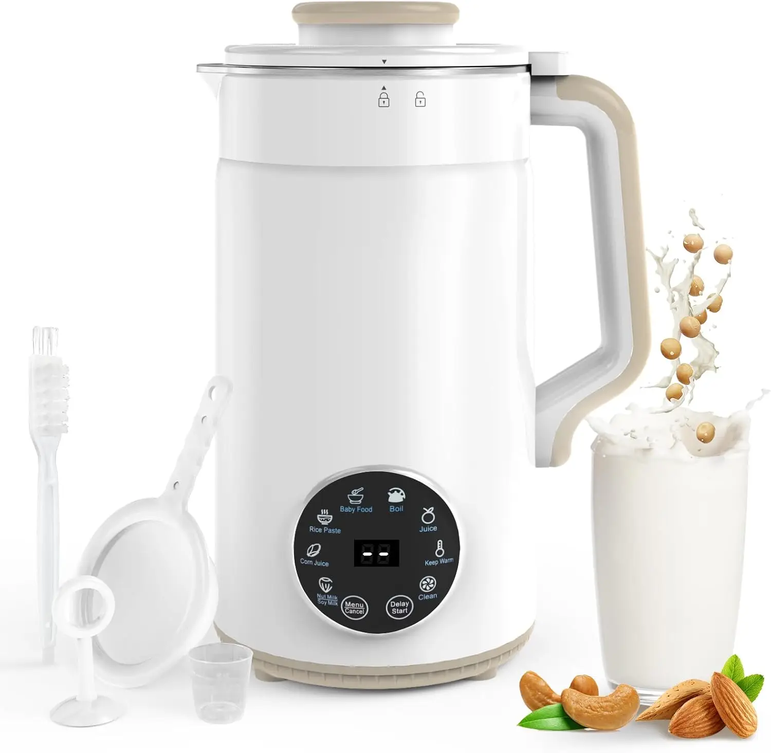 

Automatic Nut Milk Maker Machine - 40oz Soy Milk Maker with 12 Blades | 10 in 1 Homemade Almond Oat Coconut Juice Plant Based Mi