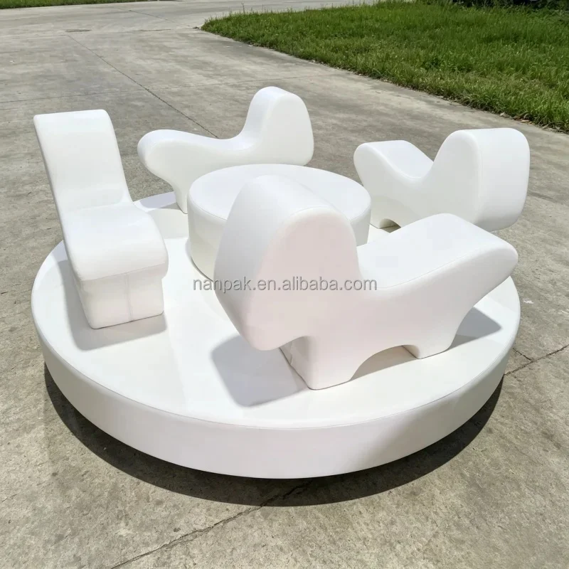 Popular White Grey Beige Animal Carousel Ride for Kids Rental Child Event Merry Go Round Rotating Electrical Soft Play Carousel