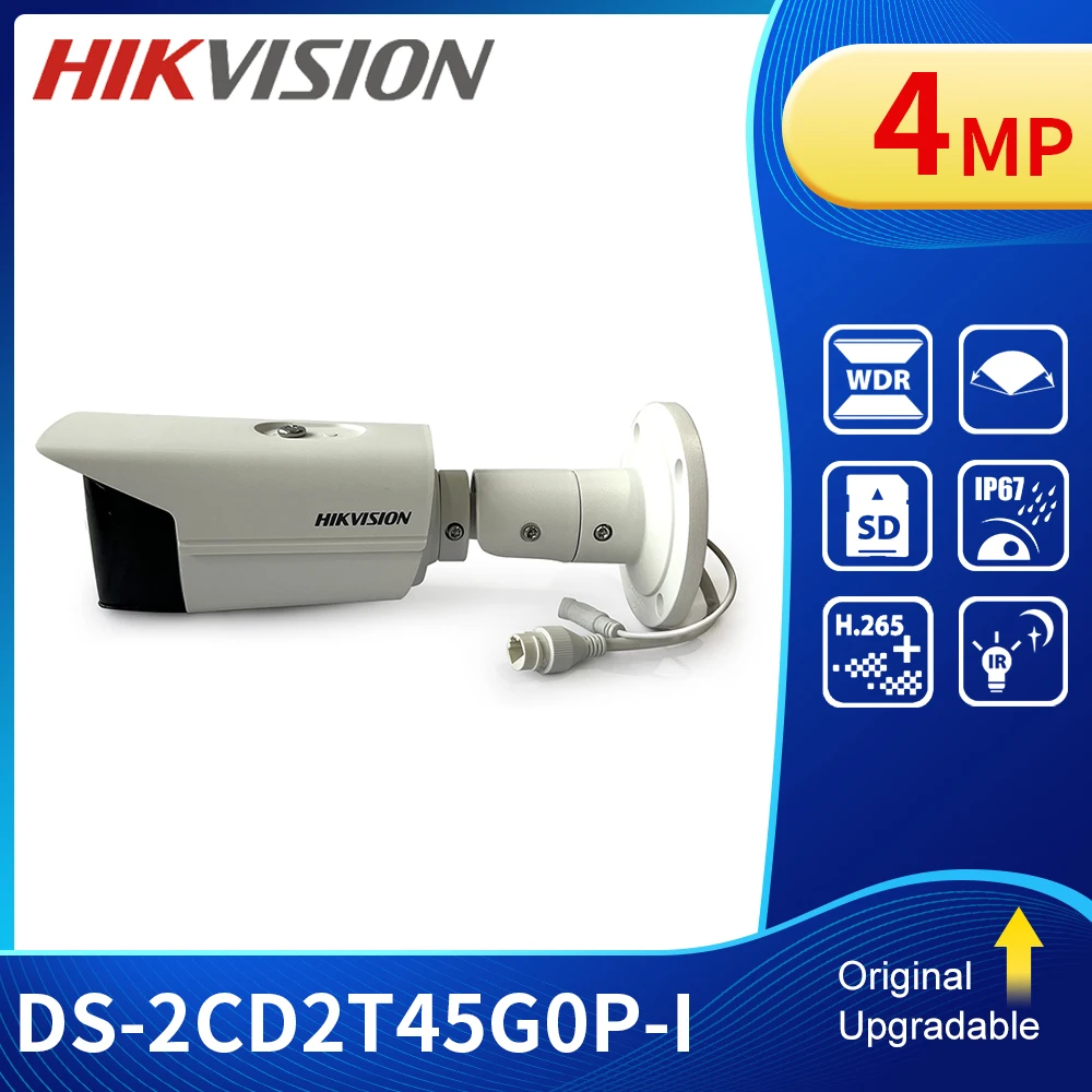 Hikvision-cámara IP de red Bullet, DS-2CD2T45G0P-I, 4MP, IR, súper gran angular, POE, P2P, EZVIZ, HIK-CONNECT