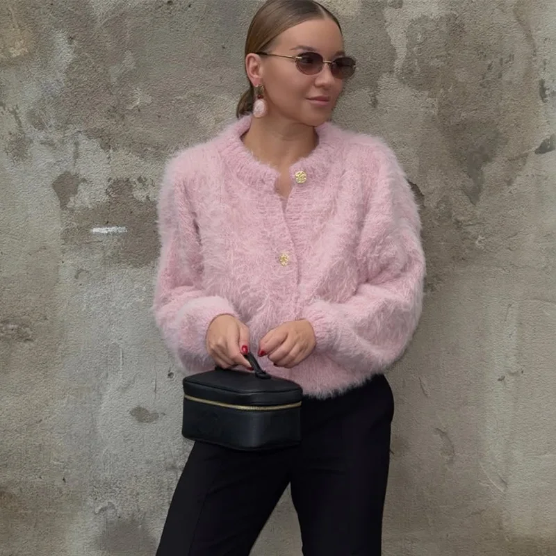 Women Autumn Winter Sweater New Solid Plush Patchwork Cardigan Fashion Commuter Streetwear Warm Casual Female Outwear 2026 New
