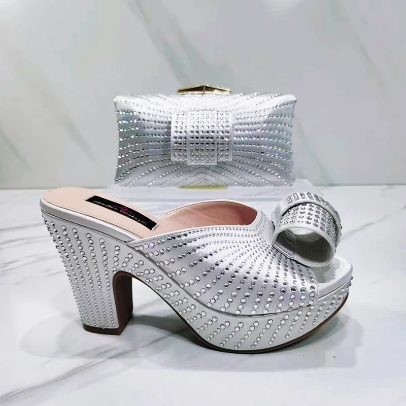 

2024 Fashionable Designed Luxury Africa Bright Summer Party Banquet Elegant Ladies's Platfrom High Heel Shoe and Bag For Wedding