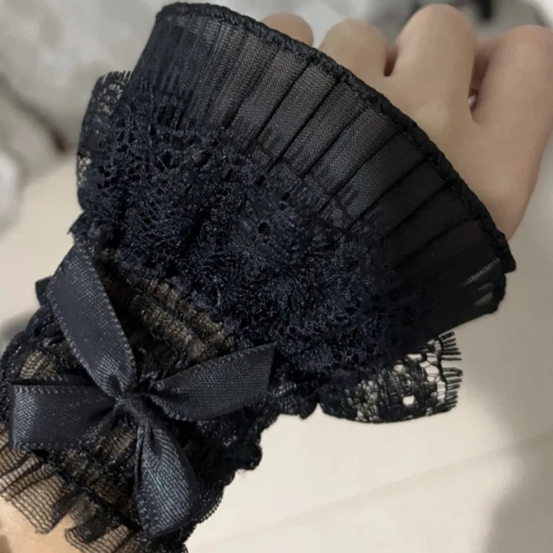 

Элегантные короткие манжеты-накладки в стиле Лолита с рюшами и цветочным узором, черные кружевные, простые эластичные съемные рукавные манжеты
