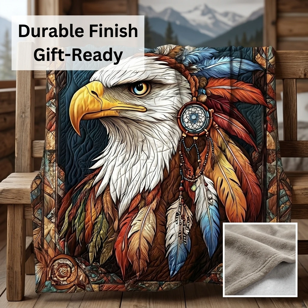 1PC Bohemian Bald Eagle & Dreamcatcher Thick Flannel Blanket, Soft Warm Throw, Ideal Gift for Adults