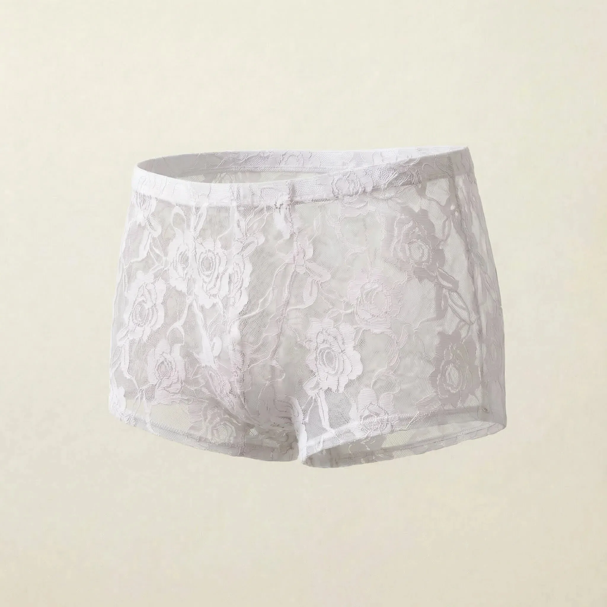 

1Pc Men's Fashion New Design Sexy Lace Embroidery, High Elasticity Transparent Lace Flat Corner Underwear, Sexy, Ice Silk