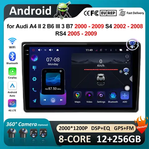 차량용 라디오 멀티미디어 플레이어, 안드로이드 HD 스크린 헤드 유닛, 아우디 A4 II 2 B6 III 3 B7 2000 - 2009 S4 2002 - 2008 RS4 2005 - 2009