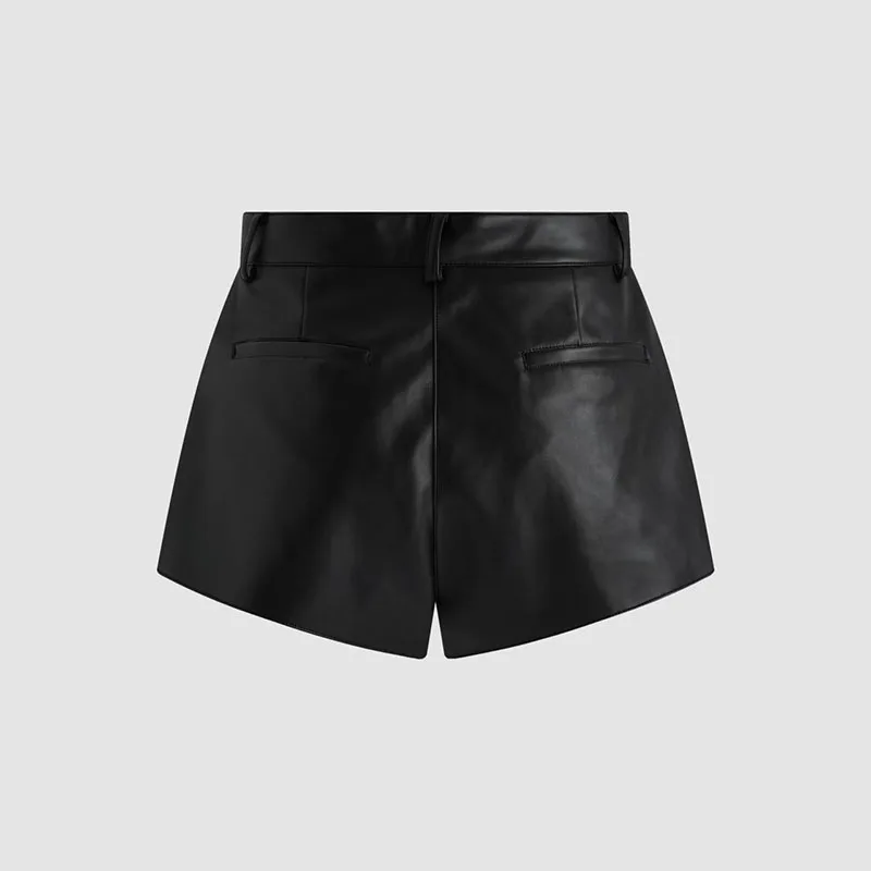 2026, New Design, Women's Protein Leather Shorts, Fashionable and Casual Black Short Leather Pants, High-Quality Commuting Pants