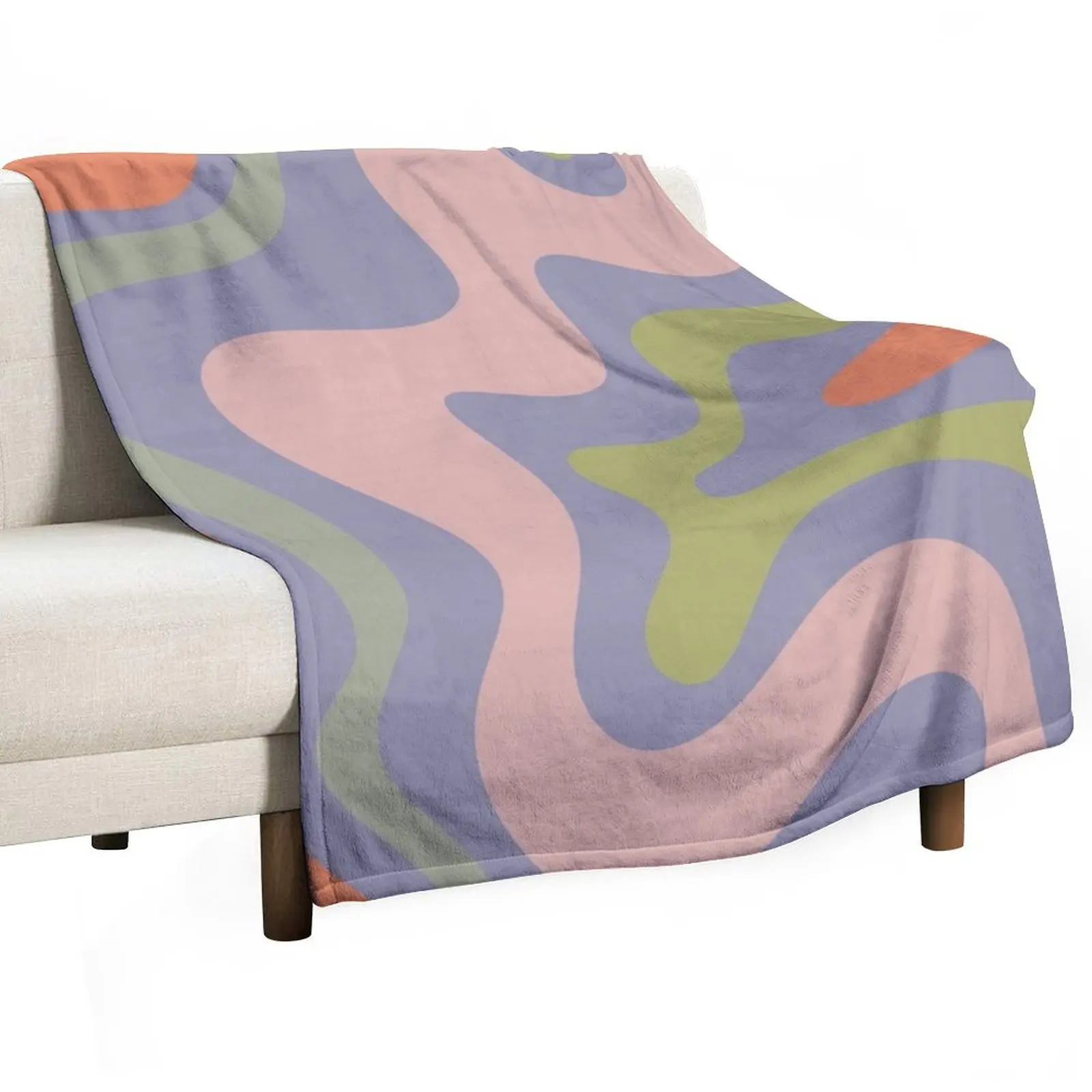 

Retro Liquid Swirl Abstract Pattern in Lavender Blue, Celadon, Lime Green, Cantaloupe Orange, and Pale Pink Throw Blanket