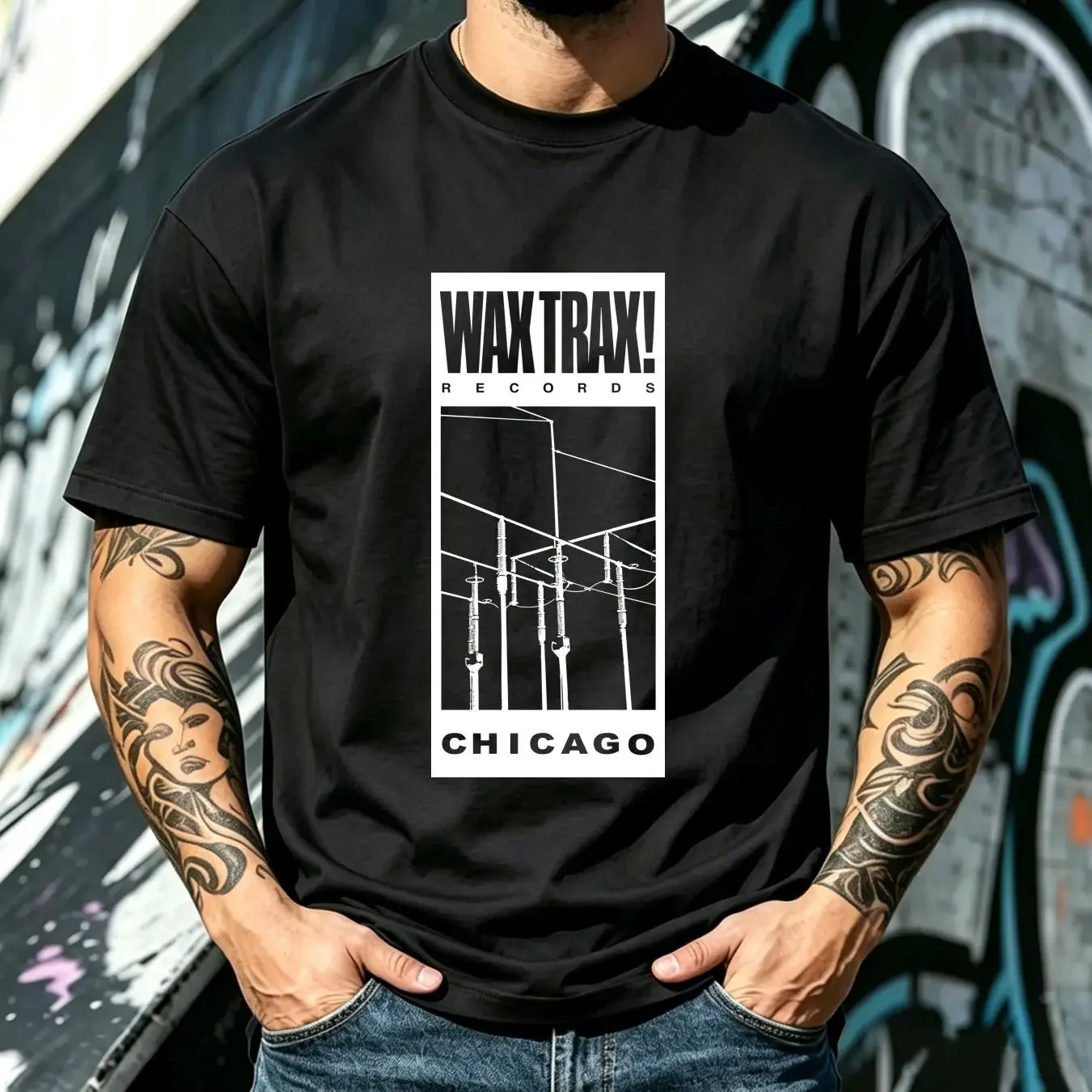 washed T Shirt WAX TRAX RECORDS Logo Mens Size S to 5XL long or short sleeves vintage Washed designer clothes Stylish Stretched
