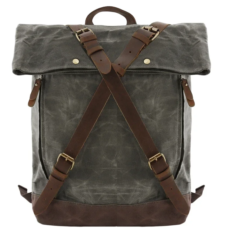 Male Backpacks Vintage Canvas Leather For Men Waterproof Rucksacks Large Mountaineering Travel Pack Outdoor computer bag mochila