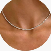 Stainless Steel Tennis Chain Rhinestone Neckalce for Women 14k Gold Plated Sparkling Zircon Clavicle Choker Dainty Jewelry Gifts