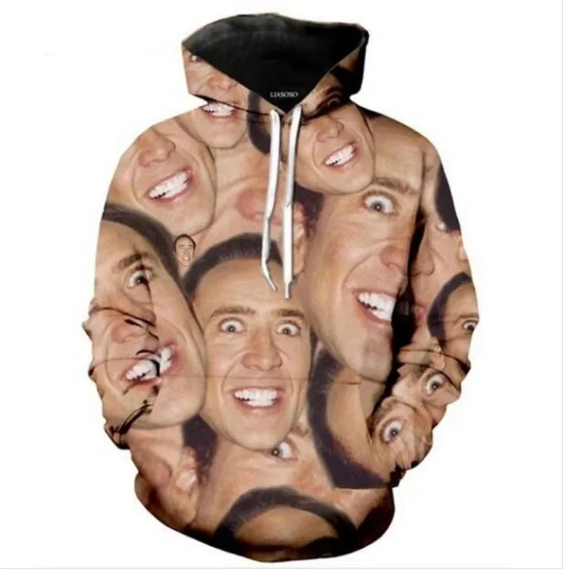 Homens e Mulheres Joggers Calças e Hoodies, 3D Print Fatos de treino, Moda Crewneck Hoodie, Famous Singer, Nicolas Cage, Engraçado, Novo, TZ011