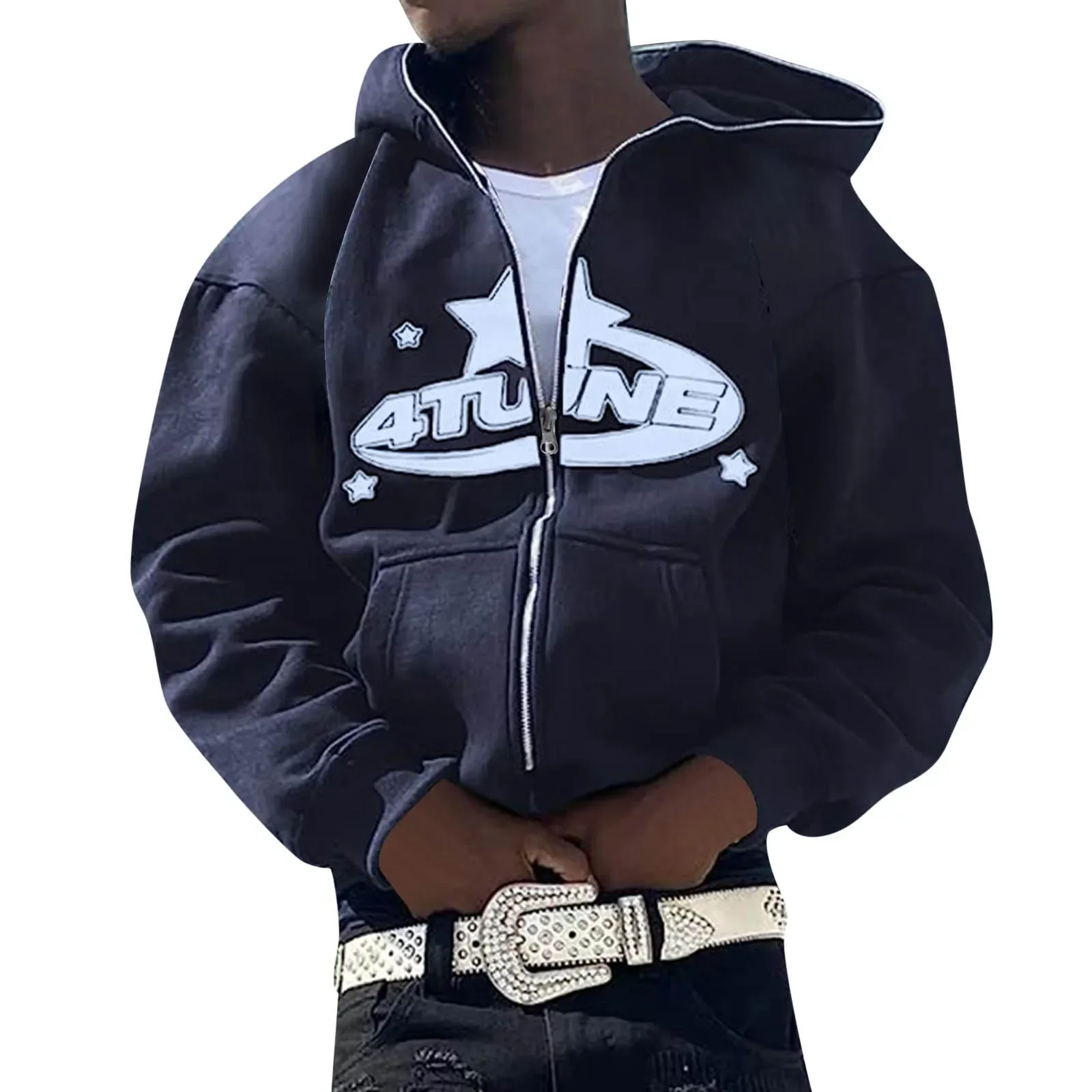 Kapuzenpullover mit Reißverschluss, Strickjacke, Kapuzenmantel, Oberteil, Sweatshirt, Ästhetik, Fleece, gemütlich, Trend, Hip Hop, Y2k, Sweatshirts, Herrenjacken, Athleisure – Detail 3
