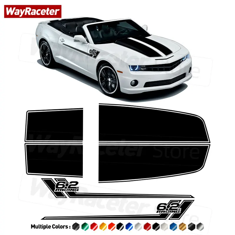 

Car Engine Cover Hood Trunk Side Upper Stripes Sticker 6.2 Racing Graphics Decal For Chevrolet Camaro SS LT RS LS ZL1 2010-2023