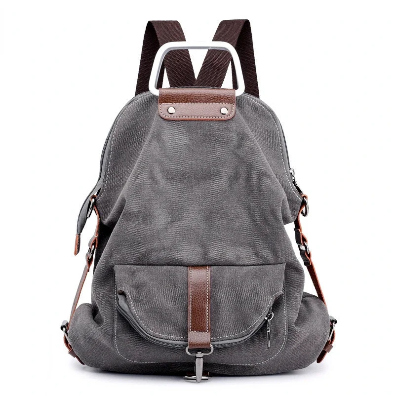 Fashion Canvas Backpack Women Travel Bag Retro Style Multi-Function Canvas School Bag Casual Daily Backpack Large