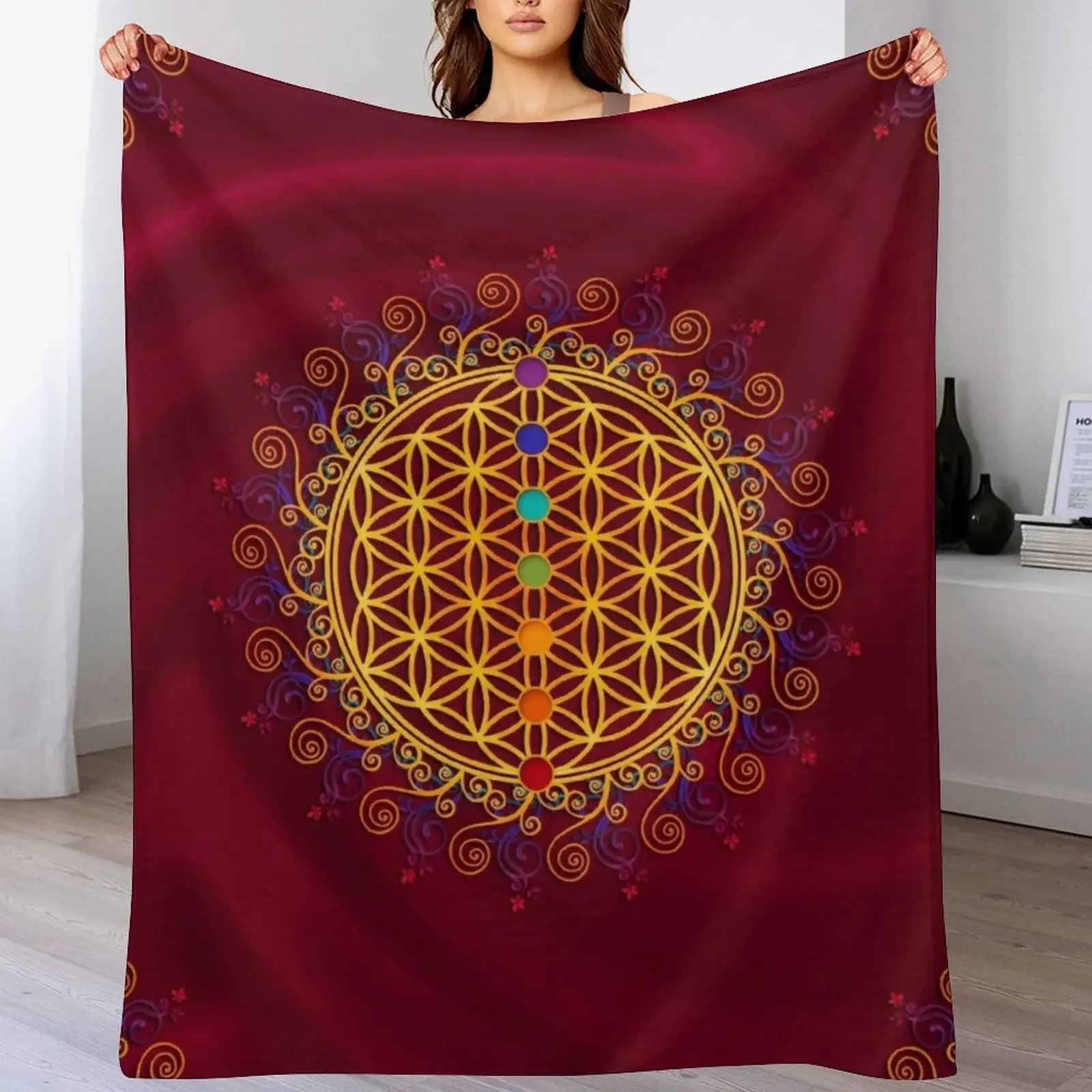 

FLOWER OF LIFE, CHAKRAS, SPIRITUALITY, YOGA, ZEN, Throw Blanket Warm Cozy Throw Blanket for Living Room Couch