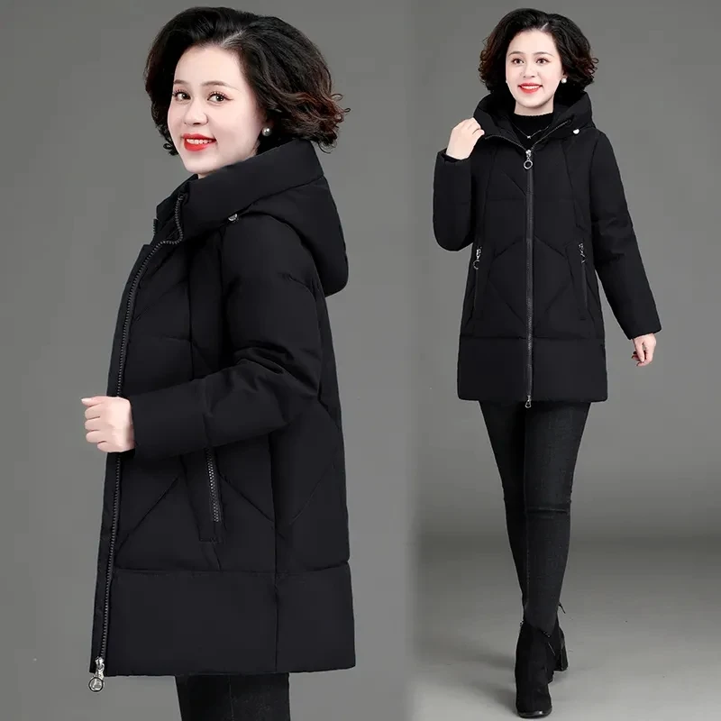 

Winter New Parka Middle Aged Mother Wadded Jackets Thick Quilted Jacket New Hooded Warm Down Cotton Women Parka Plus Size L-6XL