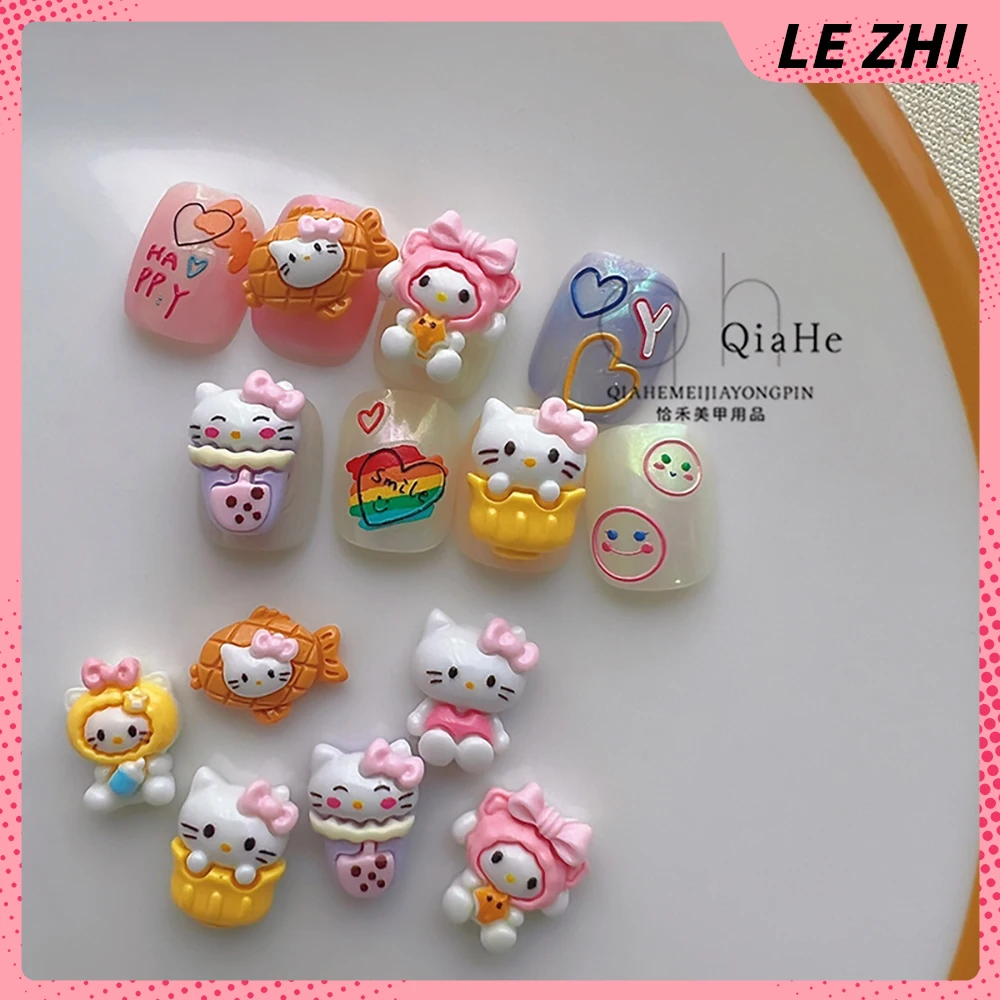 Cute HelloKitty Resin Nail Accessories Originality Cartoon Ice Cream Shape Fake Nail Decorations Jewelry Manicure Supplies