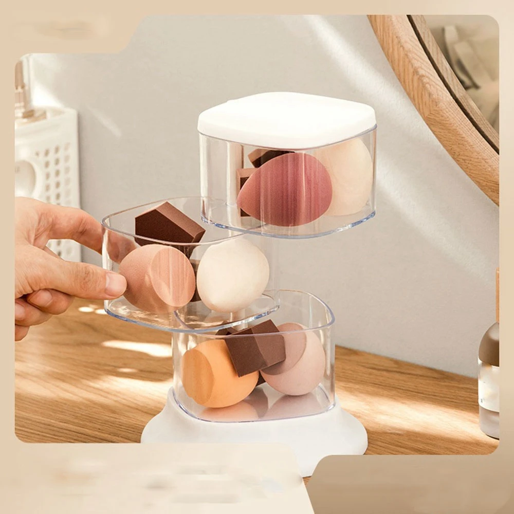 1PCS 3 Layers Powder Puff Jewelry Storage Box Transparent Multi-layer Rotating Storage Box Air Cushion Makeup Storage Tool