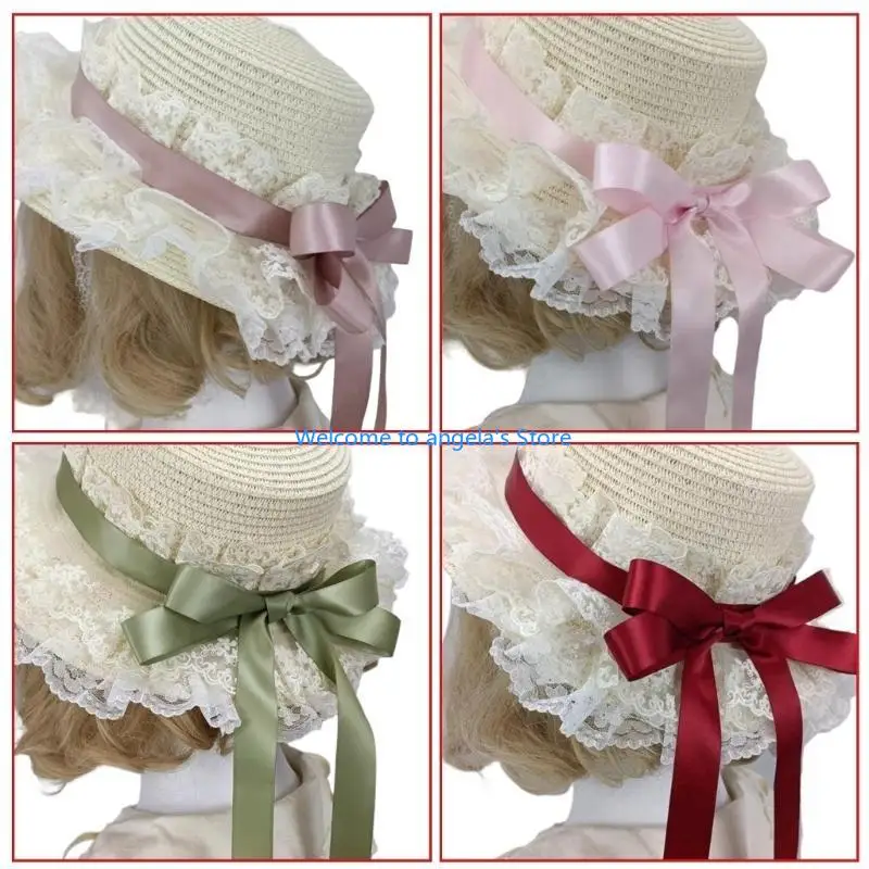 

X4yc victorian sration sun hat с кружевными краями и лентой Bowknot для женского модного костюма аниме шляпа для тематического