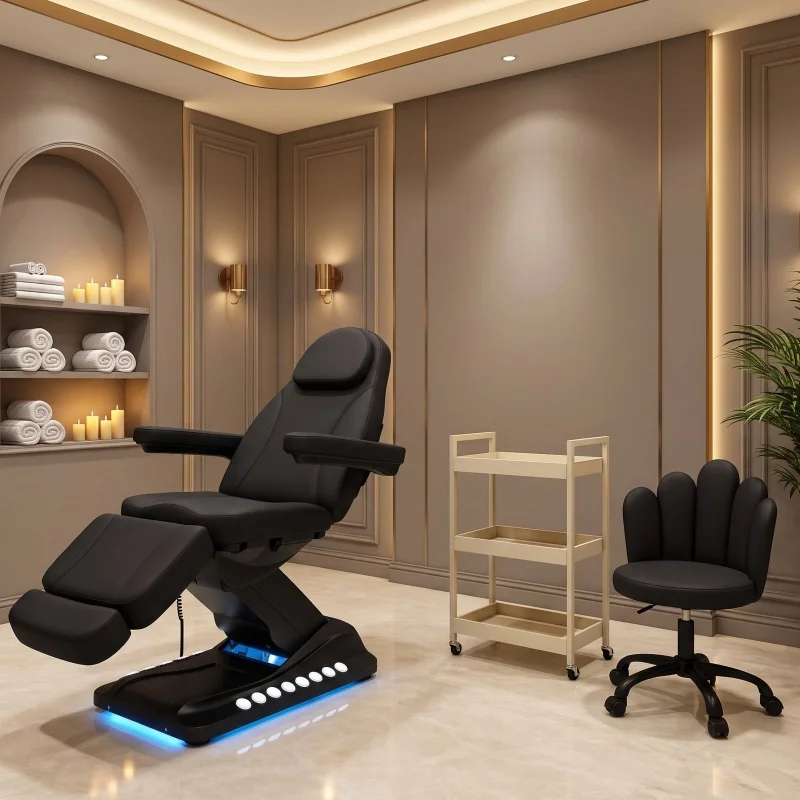 3 Motors Electric Beauty Treatment Chair Adjustable Reclining Tattoo Chair With LED Light Cosmetic Facial Bed