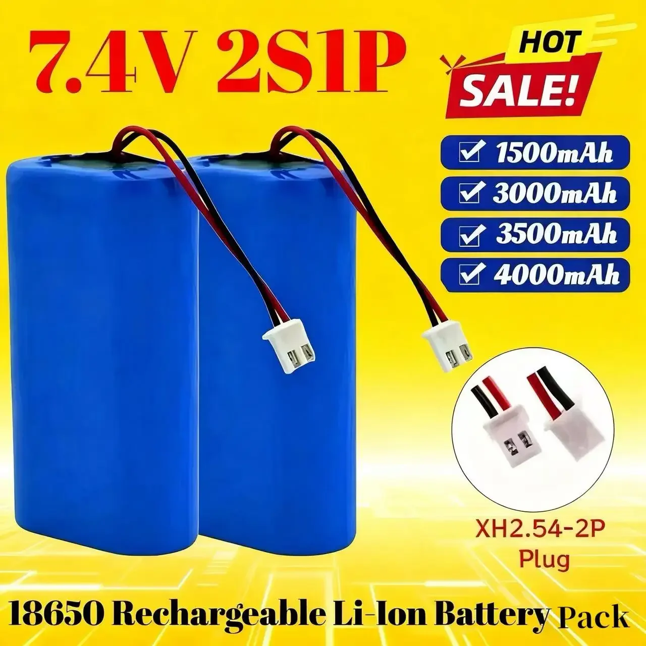 

Аккумуляторный блок 18650, 2S, с разъемом XH2.54, 7.4В, 1500мАч, 3000мАч, 3500мАч, 4000мАч, 5200мАч, 6500мАч, перезаряжаемый, с разъемом и платой защиты (PCB)