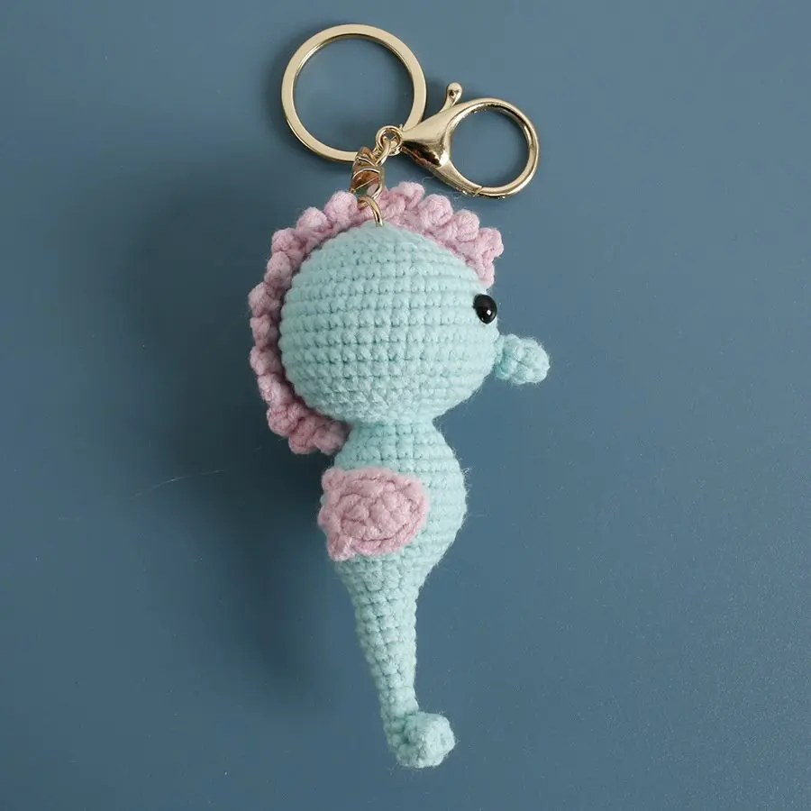 Handmade Crochet Stuffed Key Chain Cute Knitted Seahorse Doll Key Ring Pendant for Boys Schoolbag Keychain  Amigurumis Finished