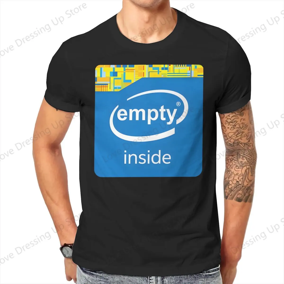 Windows 95 Computer System Accessories Intel Empty Inside Logo Meme T Shirt Goth Men Tees Summer Clothing COTTON Crewneck TShirt