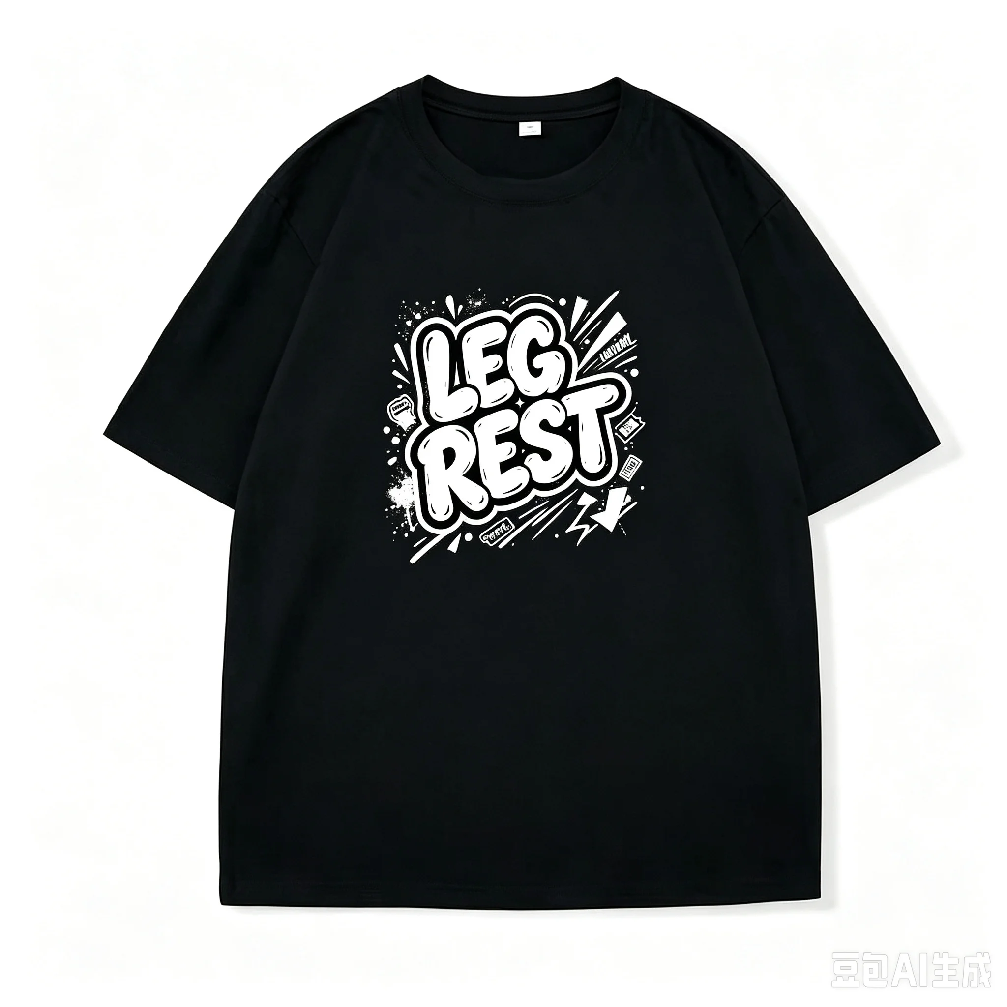 Men's Funny LEG REST Print T‑Shirt Street Graffiti Style Short Sleeve Cotton Tee Casual Hip Hop Daily Wear Tops