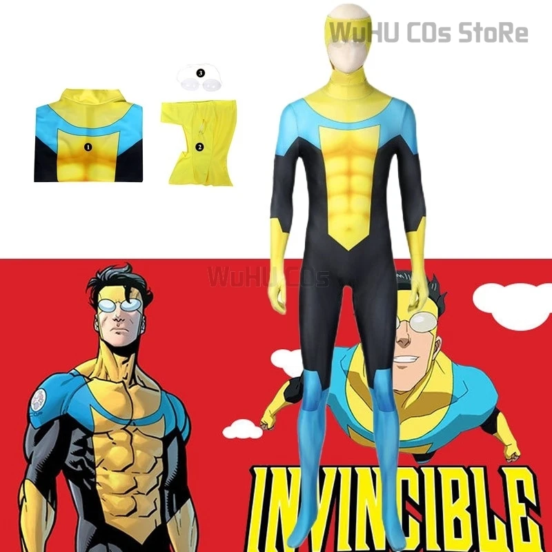 Anime Cartoon Invincible Mark Grayson Cosplay Men Costume Fantasia Man Male Superhero Roleplay Halloween Carnival Cloth Disguise