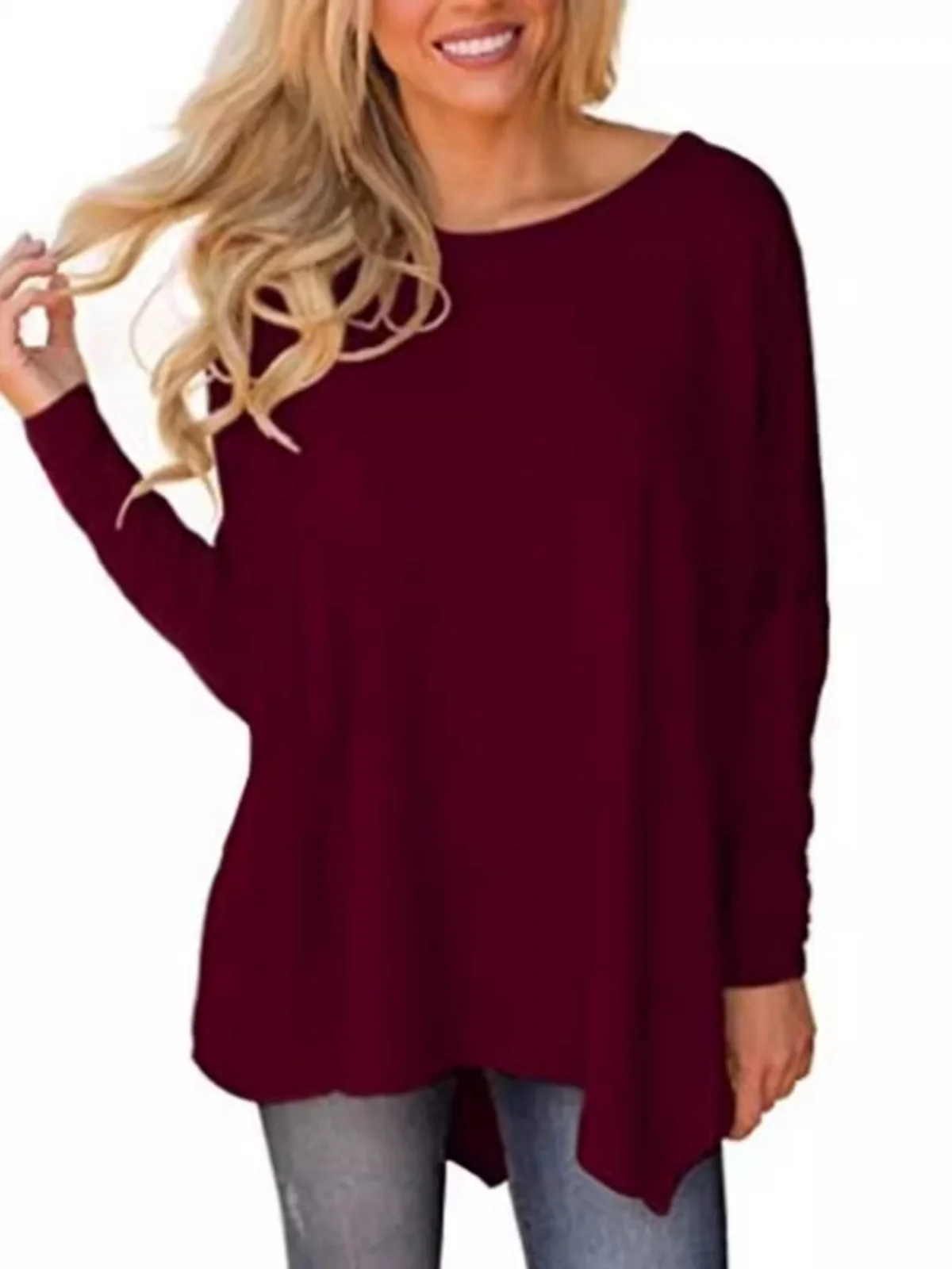 تي شيرت نسائي فضفاض طويل Sve مقاس مريح من البوليستر للربيع والصيف Faion أساسي مستدير Ne Top #3