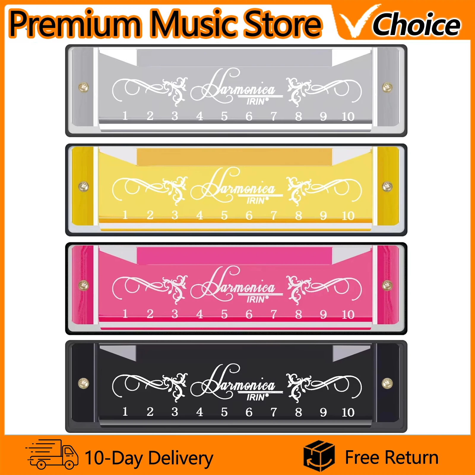 IRIN 10 Hole Harmonica Colorful C Key Harmonica Woodwind Instrument Suitable for Beginners Teaching Playing Gift