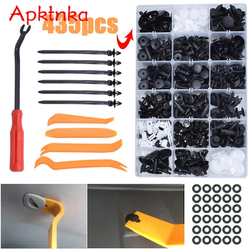 

APKTNKA 435X Push Rivets Pin Car Body Trim Clips Bumper Sill Door Panel Fender Splash Guard Fastener Screw Assortment Tool Kit