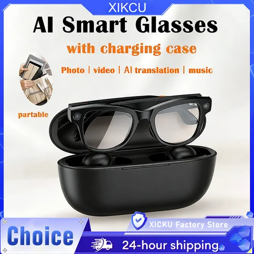 Imagen 1 del producto Gafas inteligentes M02 AI, cámara de 8MP, grabación de vídeo, más de 100 idiomas, gafas de sol de traducción, llamada Bluetooth, reproducción de música con caja de carga